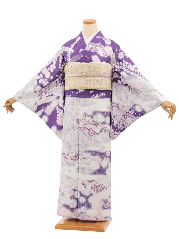 訪問着tt1727(トールサイズ)パープルラメ 辻が花調 かすみ