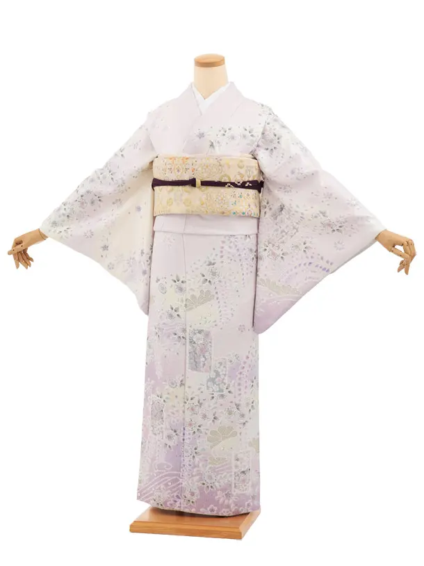 訪問着t1728 淡パープルラメ 辻が花調 色紙文