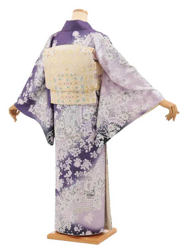 訪問着tt1729(トールサイズ)パープルラメ 辻が花調 色紙文