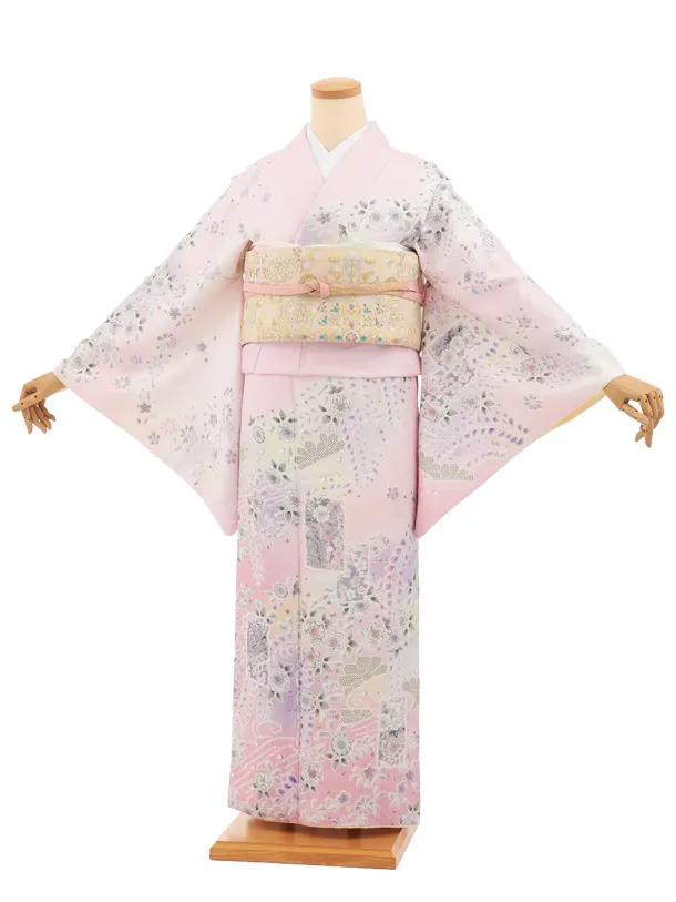 訪問着tt1730(トールサイズ)ピンクラメ 辻が花調 色紙文