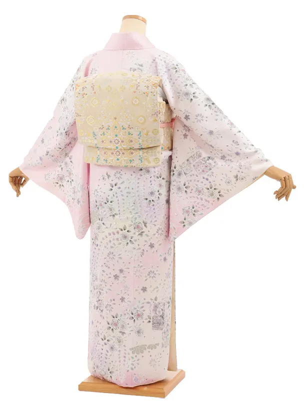 訪問着tt1730(トールサイズ)ピンクラメ 辻が花調 色紙文