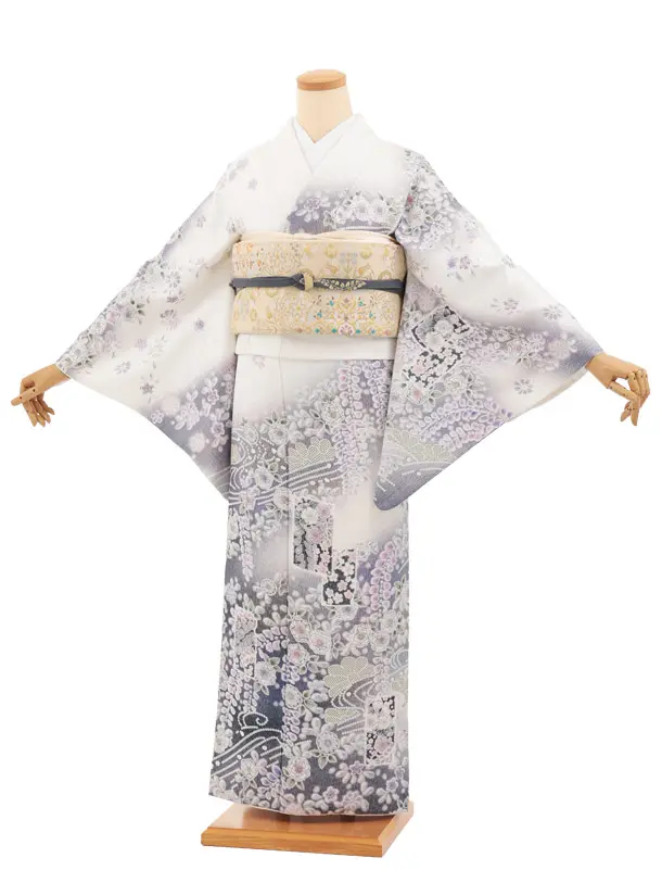 訪問着t1734 白地ラメ 辻が花調 色紙文