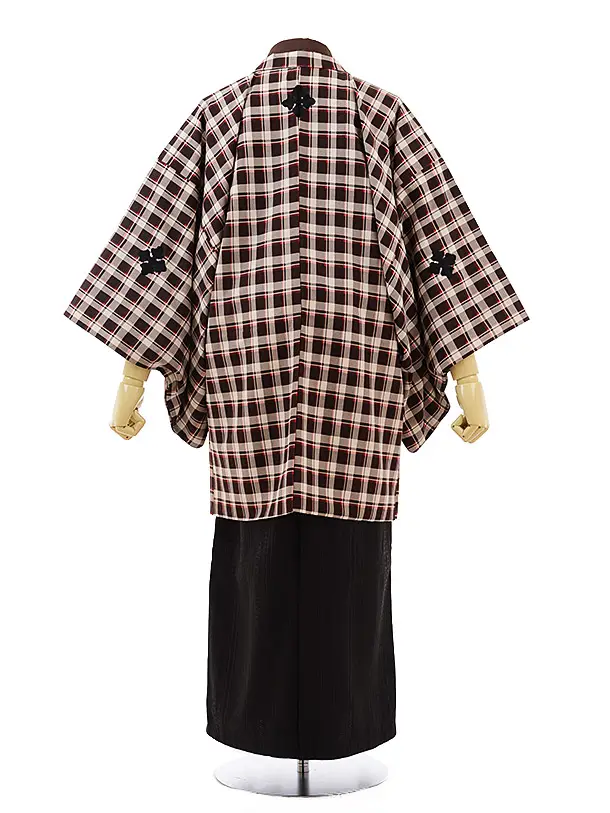 男性用袴men0075 ﾌﾞﾗｳﾝﾁｪｯｸ×黒(S)