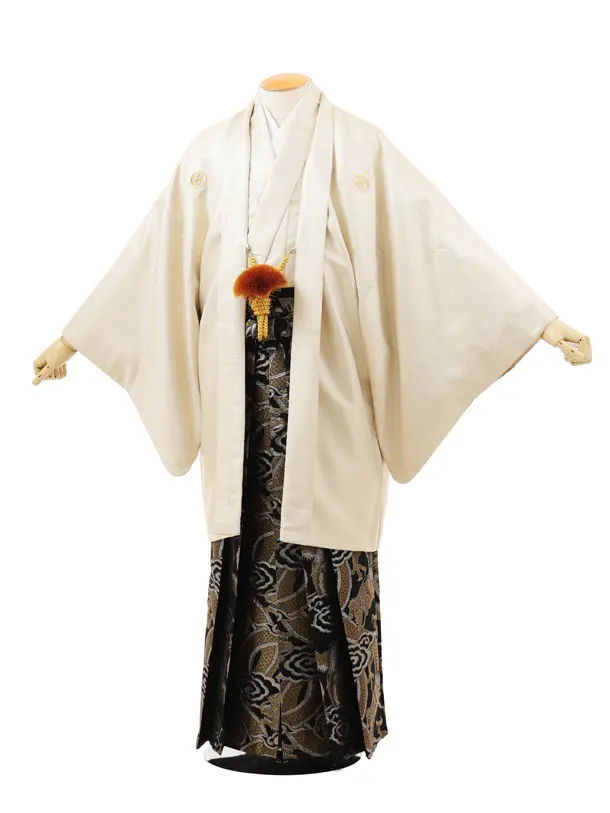 男性袴ﾚﾝﾀﾙ0307  ゴールド亀甲紋服×黒金龍