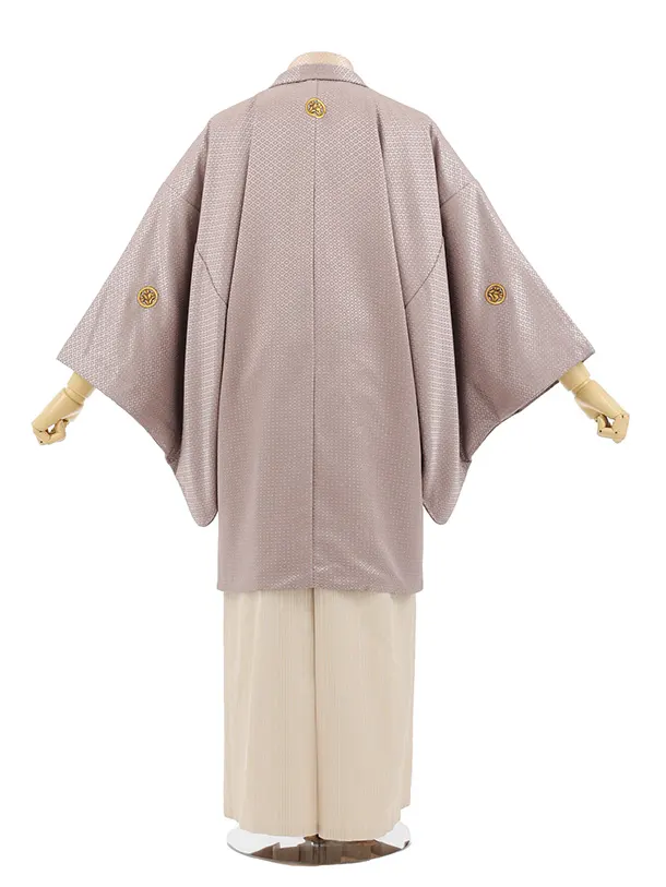 男性袴ﾚﾝﾀﾙ0311  グレージュラメ紋服×ベージュシルバー