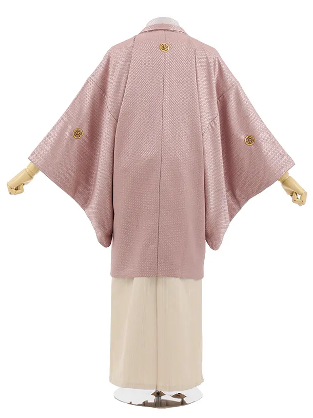 男性袴ﾚﾝﾀﾙ0315  モカピンクラメ紋服×ベージュシルバー