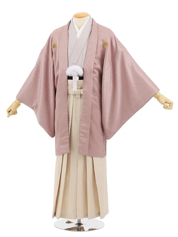 男性袴ﾚﾝﾀﾙ0316  モカピンクラメ紋服×ベージュシルバー