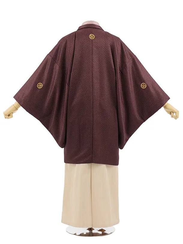 男性袴ﾚﾝﾀﾙ0317  ブラウンラメ紋服×ベージュゴールド