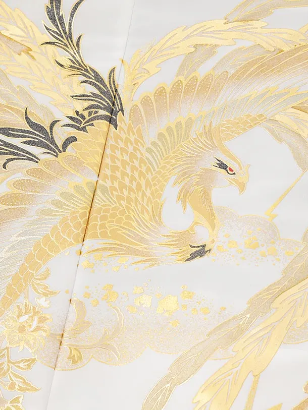 男性袴ﾚﾝﾀﾙ0342  白 金彩 花唐草に鳳凰 × 白金