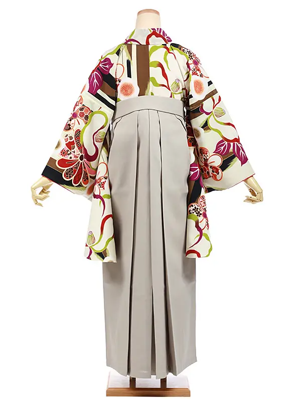 卒業袴レンタルh952 クリーム色 椿ねじり菊×ベージュ袴