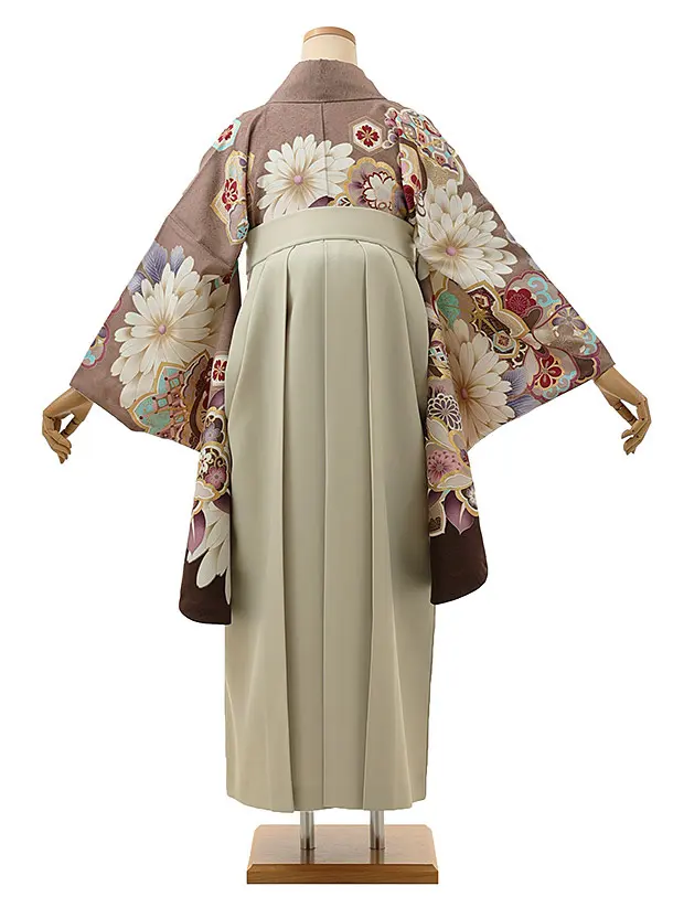 卒業式袴レンタル1275 モカ茶もみじ菊xグレージュ