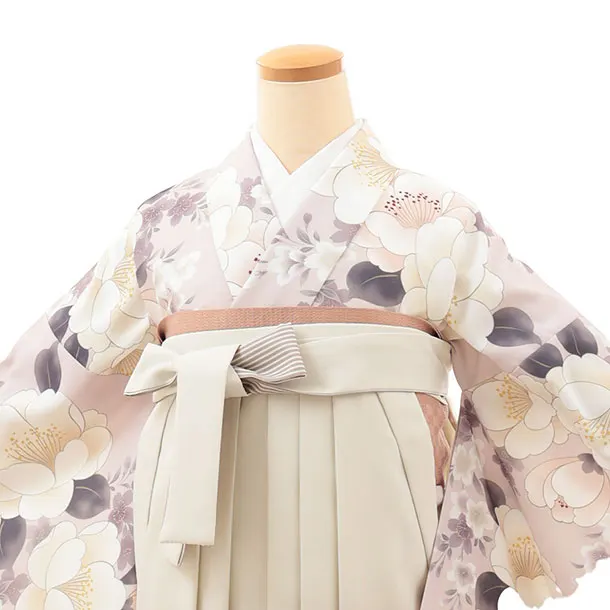 卒業袴T071　ピンクベージュ花×ベージュぼかし