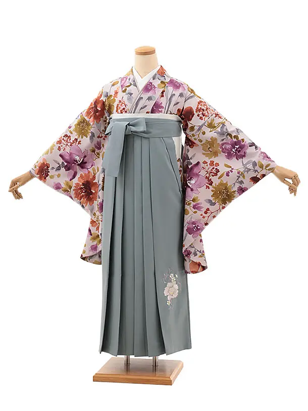 卒業袴T088　薄パープル水彩花×グレー