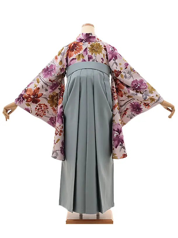 卒業袴T088　薄パープル水彩花×グレー