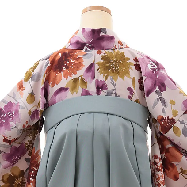 卒業袴T088　薄パープル水彩花×グレー