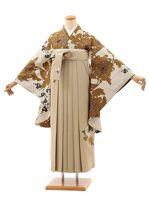 卒業袴T097　そしてゆめ アイボリー乱菊×モカベージュ