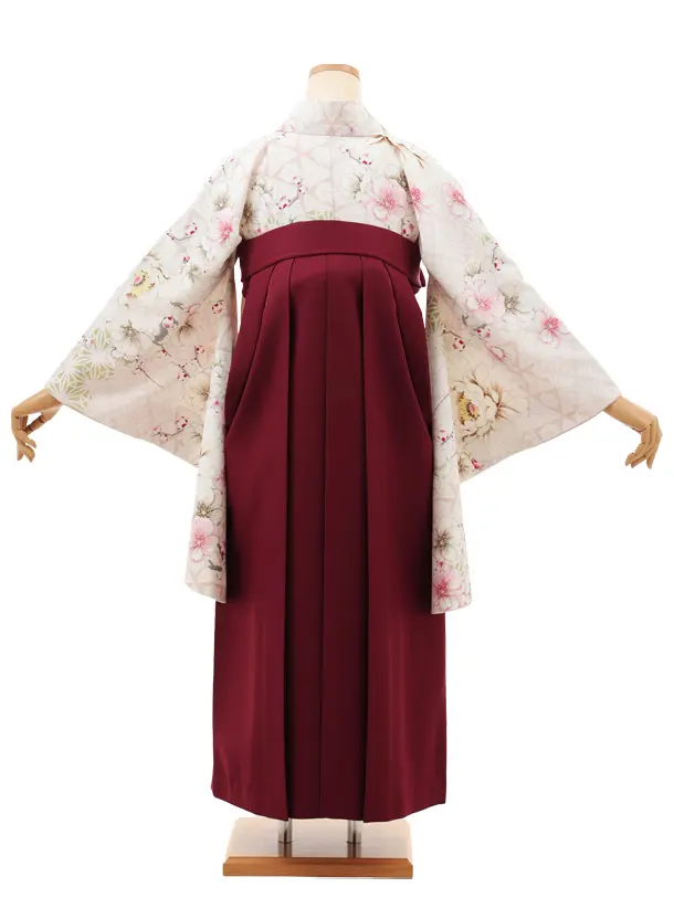 卒業袴T101　JAPAN STYLE オフ白花×ボルドー