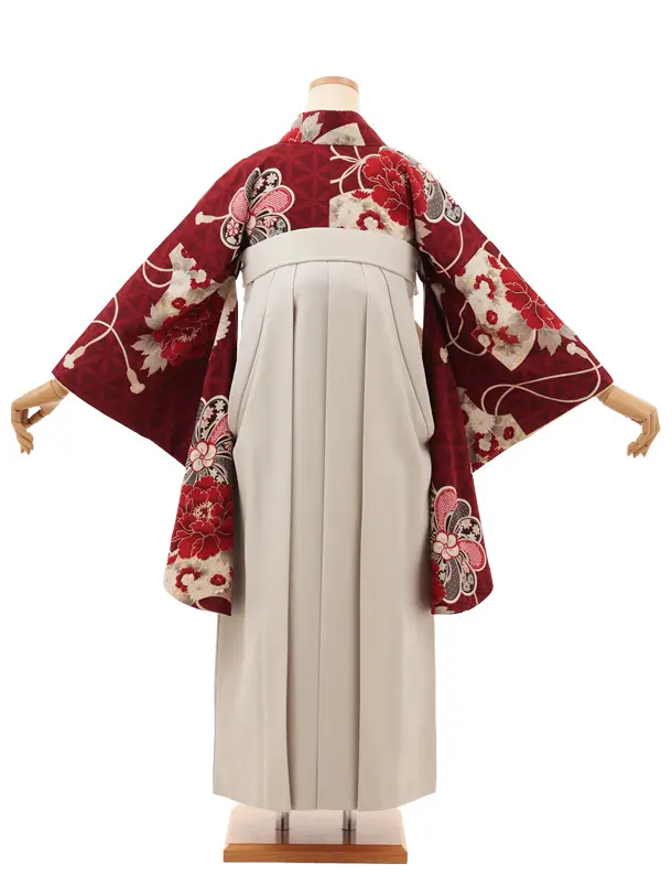 卒業袴T115　九重 エンジ扇牡丹×ベージュ