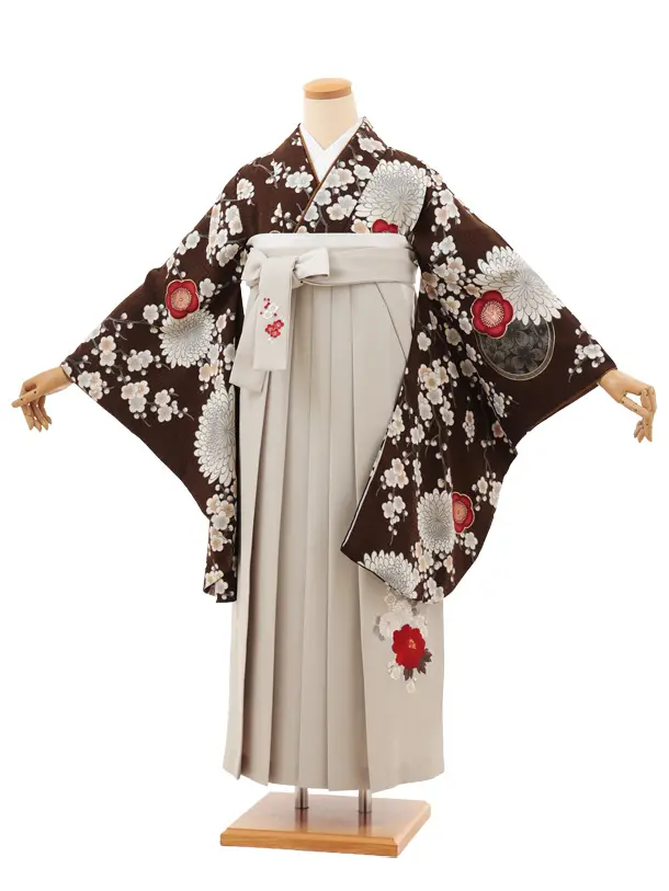 卒業袴T119　九重 ブラウン梅菊×ベージュ