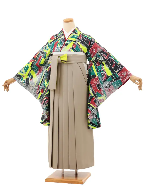 卒業袴T125　ﾓﾀﾞﾝｱﾝﾃﾅ 蛍光グリーン未来計画×蛍光ベージュグリーン