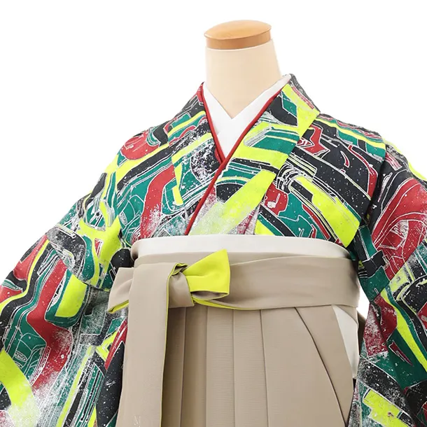 卒業袴T125　ﾓﾀﾞﾝｱﾝﾃﾅ 蛍光グリーン未来計画×蛍光ベージュグリーン