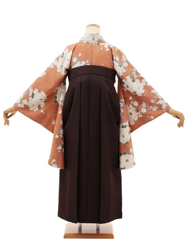 卒業袴T133　Heather アプリコット牡丹×ブラウンレース