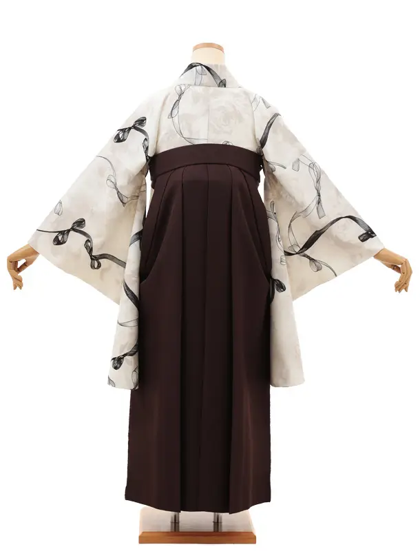 卒業袴T137　Heather オフホワイトリボン×ブラウンレース