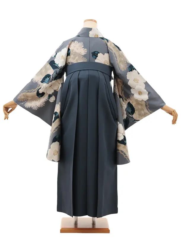 卒業袴T162 九重 グレー松に椿×グレー