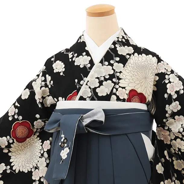 卒業袴T164 九重 黒 梅に菊×グレー