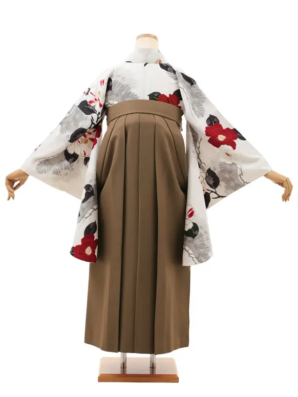 卒業袴T166 九重 白 松に椿×モカブラウン