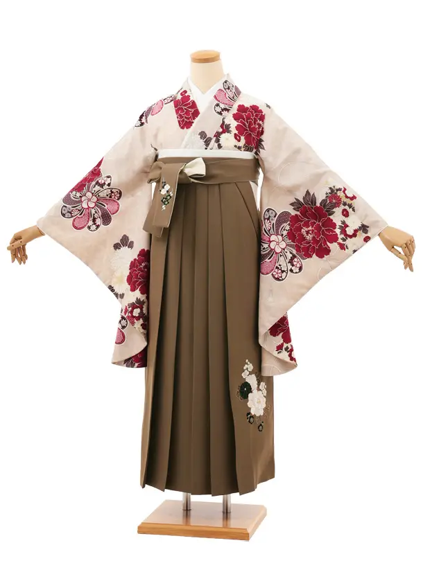 卒業袴T169 九重 ベージュ牡丹×モカブラウン