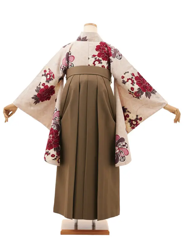 卒業袴T169 九重 ベージュ牡丹×モカブラウン