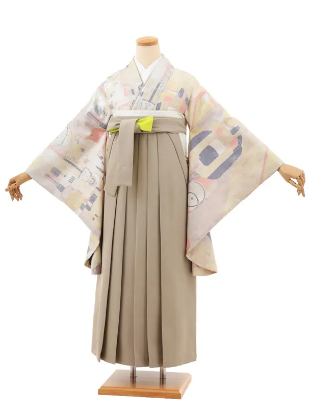 卒業袴T173 ﾓﾀﾞﾝｱﾝﾃﾅ ベージュGondola×ベージュ蛍光グリーン