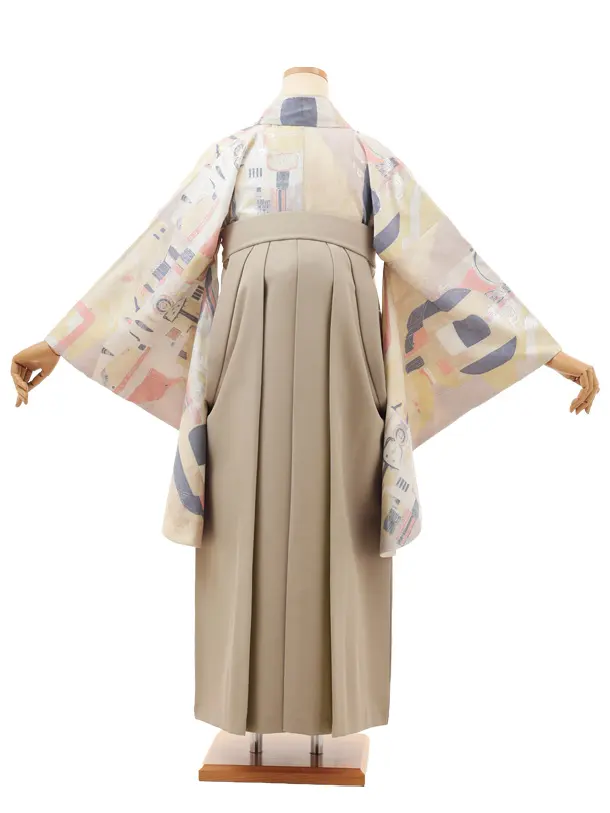 卒業袴T173 ﾓﾀﾞﾝｱﾝﾃﾅ ベージュGondola×ベージュ蛍光グリーン