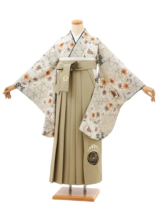 卒業袴T174 JAPAN STYLE ベージュ牡丹 八重桜×ベージュ