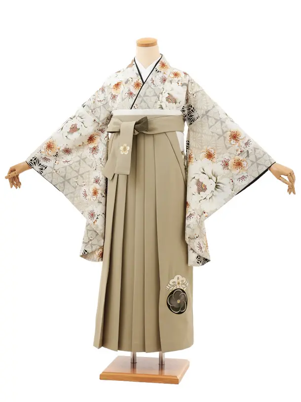 卒業袴T174 JAPAN STYLE ベージュ牡丹 八重桜×ベージュ