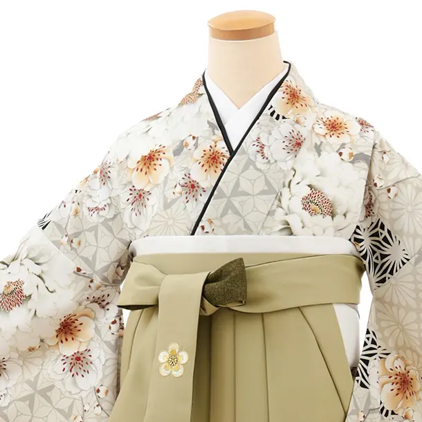 卒業袴T176 JAPAN STYLE ベージュ牡丹 八重桜×ベージュ