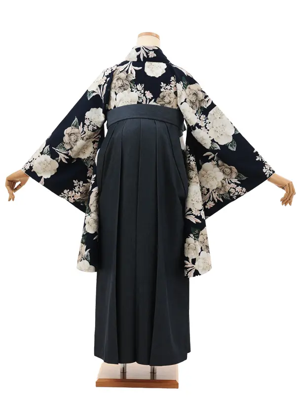 卒業袴T182 Heather ネイビー牡丹×デニム切りかえ