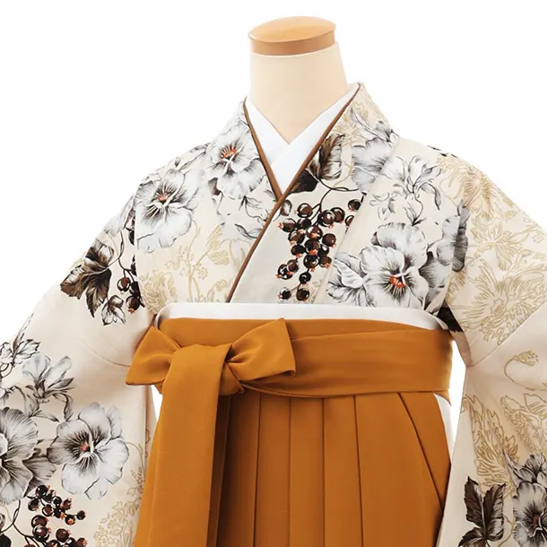 卒業袴T188 JILLSTUART ベージュ花×テラコッタ