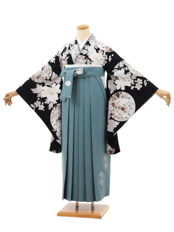 卒業袴T195 Kansai 濃藍花×ペールブルー