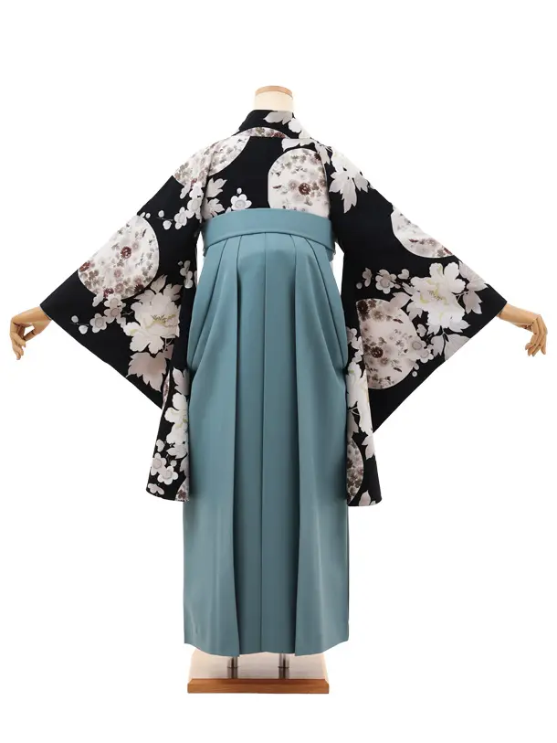 卒業袴T197 Kansai 濃藍花×ペールブルー