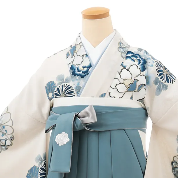 卒業袴T198 Kansai 白練花×ペールブルー
