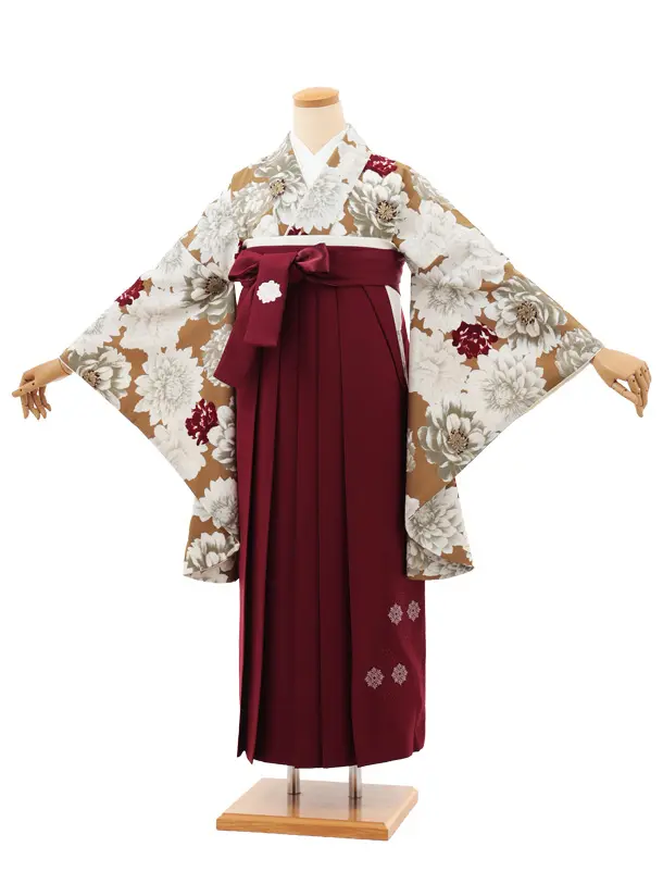 卒業袴T201 Kansai アンティークゴールド花×ボルドー