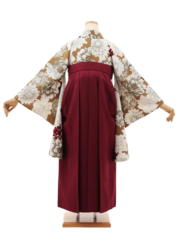 卒業袴T201 Kansai アンティークゴールド花×ボルドー