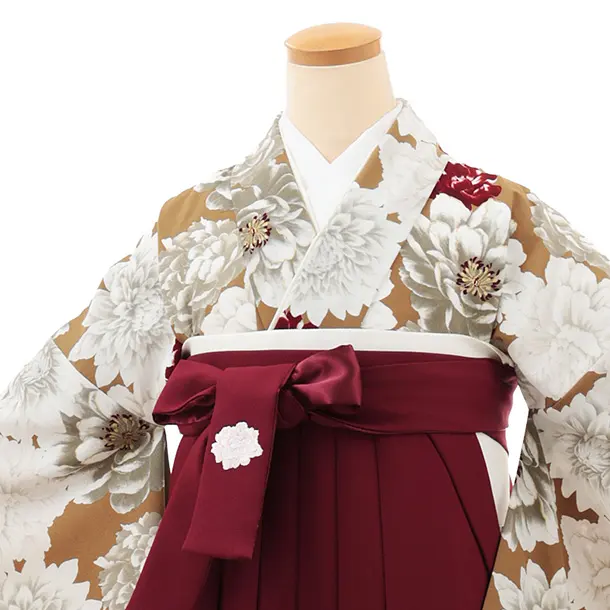 卒業袴T201 Kansai アンティークゴールド花×ボルドー