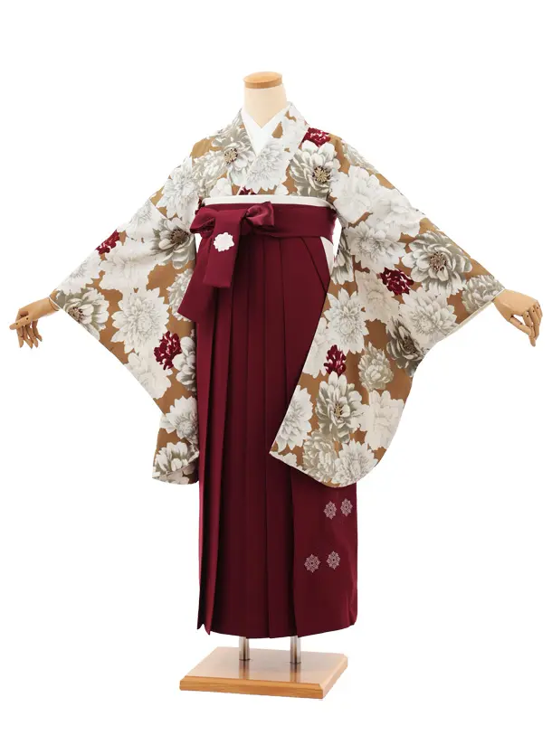 卒業袴T202 Kansai アンティークゴールド花×ボルドー