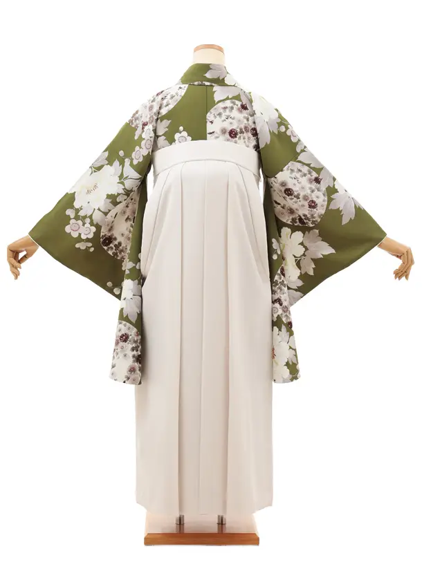 卒業袴T204 Kansai 抹茶色花×アイボリー