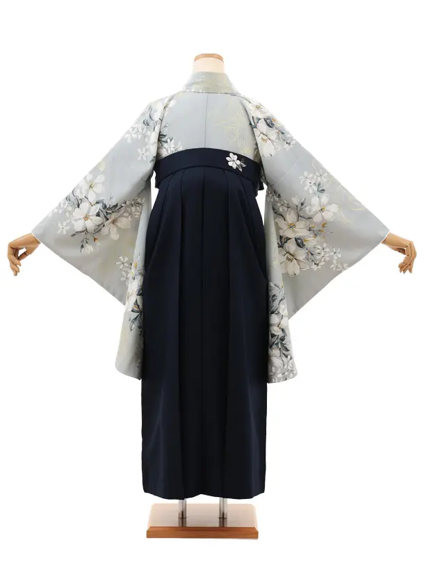 卒業袴T211 SUGARKEI ブルーグレー花×ネイビー