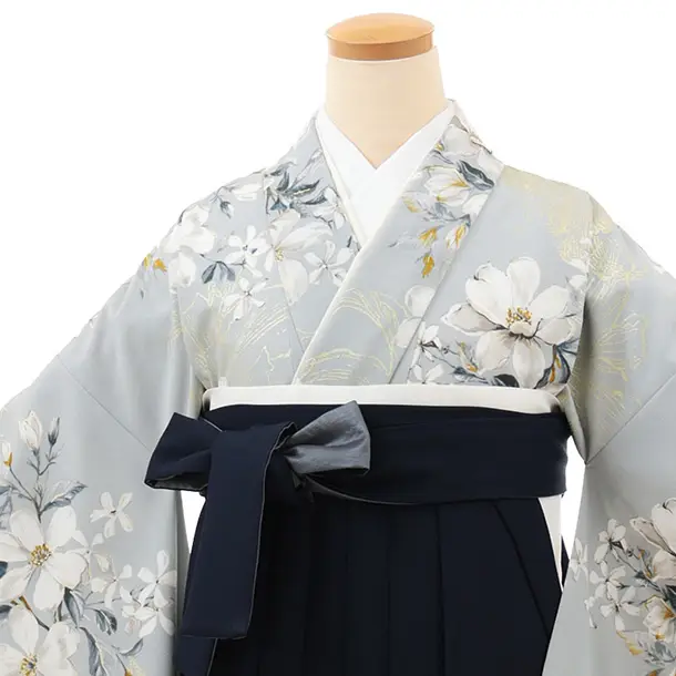 卒業袴T211 SUGARKEI ブルーグレー花×ネイビー