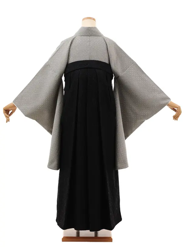 卒業袴T214 白黒千鳥ラインストーン×黒レース